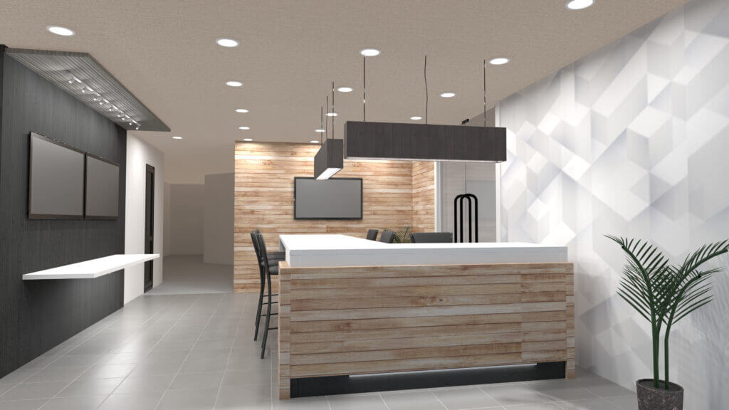 3D Rendering of walk-up service desk