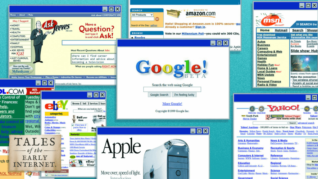 A collage comparing early 90's web design 