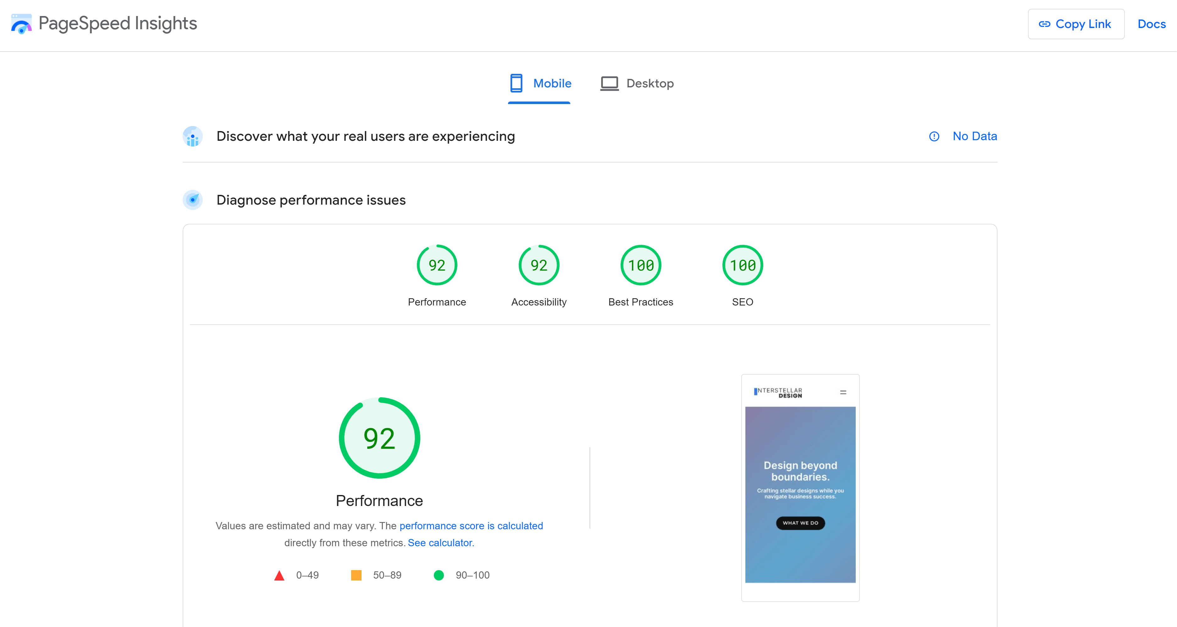 Page Speed Insights tool