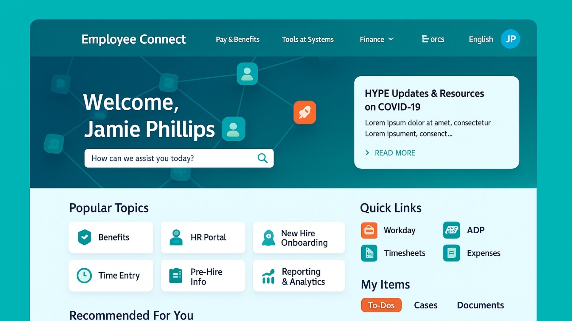 ServiceNow Quick Links and My Items Widget Design